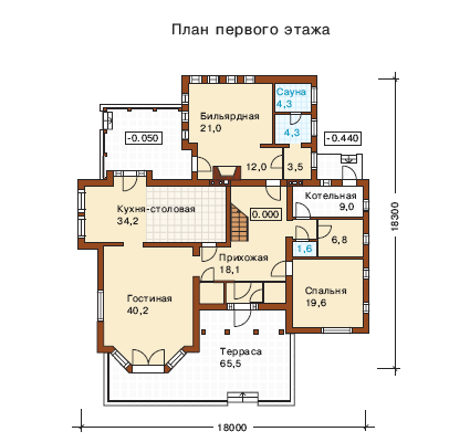 Проект дома  M-358-1P: План помещений коттеджа первого этажа