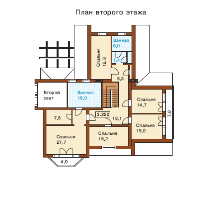Проект дома  M-358-1P: План помещений коттеджа 2 этажа